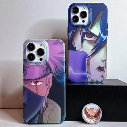 Naruto Anime Holographic Print Phone Case for iPhone, Uchiha Sasuke Hatake Kakashi Color Shifting Manga Character Cover, Slim Shockproof Anti-Scratch Soft Protective Phone Shell, Anime Naruto Fan Birthday Gift