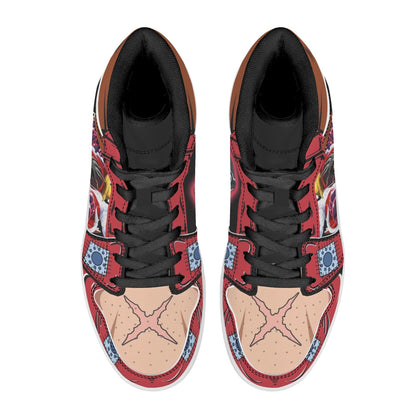 One Piece Monkey D Luffy Anime High Top Sneakers, Red Wano Country Luffy Custom Printed Fashion Casual Shoes, One Piece Anime Streetwear Footwear, Anime Sneaker Gift for One Piece Fans