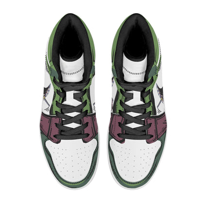 One Piece Roronoa Zoro Anime High Top Sneakers, Green Three Swords Style Custom Printed Fashion Casual Shoes, One Piece Anime Streetwear Footwear, Anime Sneaker Gift for One Piece Fans