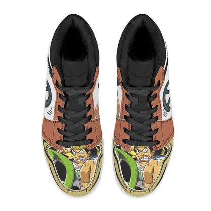 One Piece Usopp Anime High Top Sneakers, Custom Printed Usopp Character Fashion Casual Shoes, One Piece Anime Streetwear Footwear, Anime Sneaker Gift for One Piece Fans