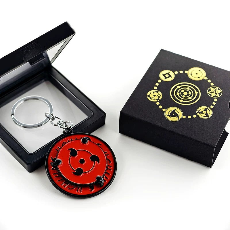 Naruto Anime Sharingan Rotatable Keychain, Uchiha Clan Rotating Sharingan Metal Key Ring, Akatsuki Red Cloud Pendant, Anime Cosplay Accessory, Collectible Key Chain Gift for Naruto Fans