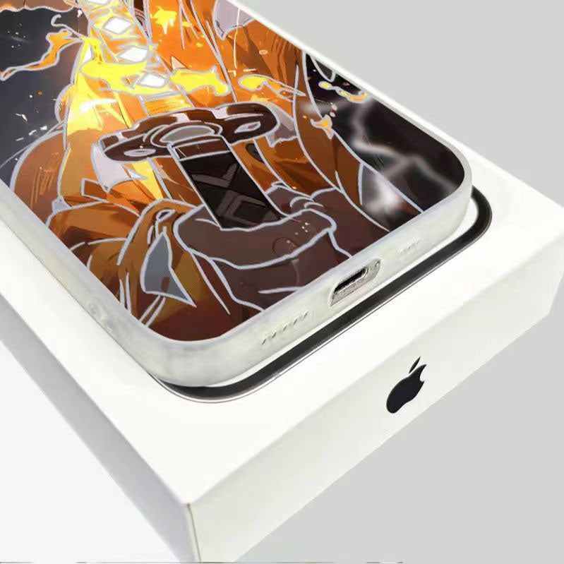 Demon Slayer Anime Phone Case for iPhone, Zenitsu Agatsuma Golden Lightning Art Shockproof Protective Cover, Classic Demon Slayer Zenitsu Character Phone Shell, Anime Merch Gift for Demon Slayer Fans