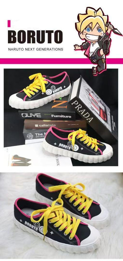 Boruto Naruto Next Generations Anime Low Top Canvas Sneakers, Konoha Symbol Printed Lace-up Casual Shoes, Breathable Memory Foam Footwear, Anime Cosplay Daily Walking Shoes, Fan Gift for Men Women Teens