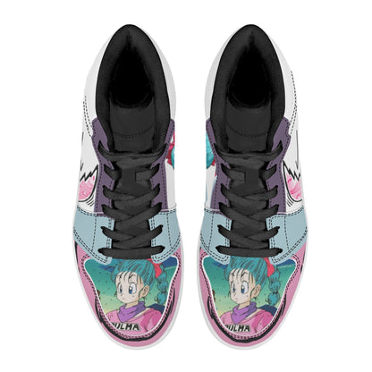 Dragon Ball Bulma Anime High Top Sneakers, Pink White Light Blue Custom Print Streetwear Shoes, Men Women Casual Fashion Sneakers, Anime Fan Collectible Footwear Gift
