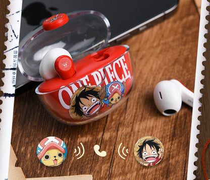 One Piece Monkey D. Luffy Tony Tony Chopper True Wireless Bluetooth 5.3 Earbuds Smart Touch Control Half‑in‑Ear Headphones with Transparent Charging Case Anime Gift For Fans