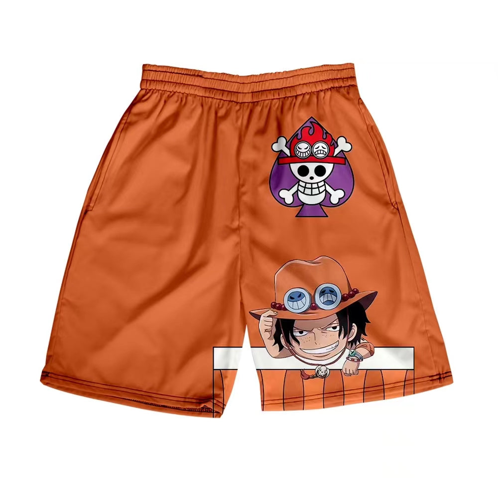 One Piece Anime Shorts, Luffy Zoro Sanji Chopper Printed Casual Beach Shorts, Elastic Waist Loose Short Pants, One Piece Merch Summer Swim Trunks for Men Anime Fans