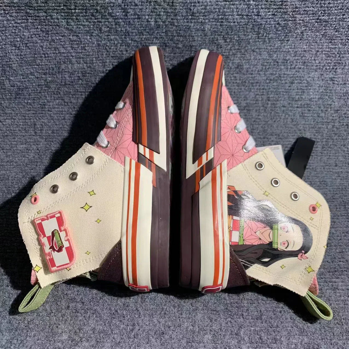Demon Slayer Nezuko Kamado High Top Canvas Sneakers, Kimetsu No Yaiba Anime Pink Pattern Casual Shoes, Men Women Cosplay Streetwear Trainers, Demon Slayer Fan Collectible Footwear Gift