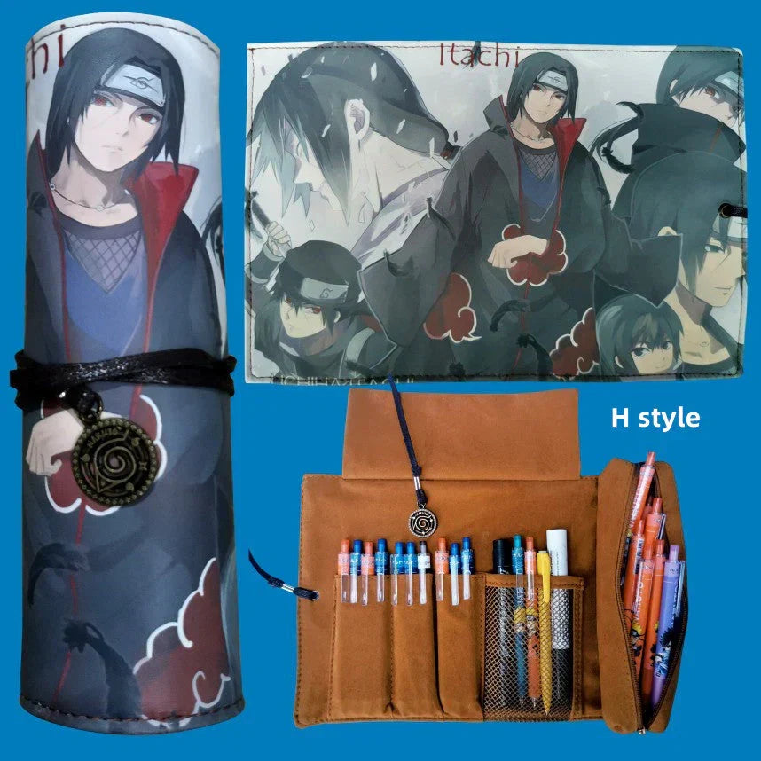 Naruto Anime Roll Up Pencil Case, Scroll Style Pen Bag, Portable Stationery Holder, Large Capacity Pouch, School Office Supplies Gift for Students Anime Fans
