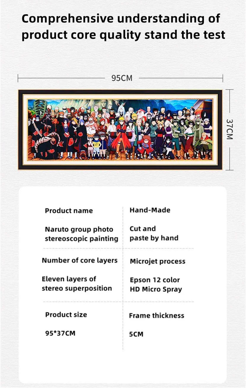 Naruto All Characters 3D Layered Paper Cut Art Frame, Naruto Whole Cast Paper Carving Shadow Box, Handmade Stratified Anime Group Portrait Painting, Wall Decor Collectible Art Gift for Naruto Fans