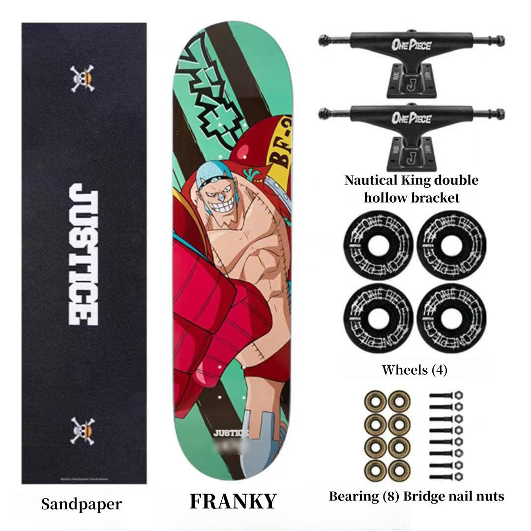 One Piece Anime Complete Skateboard Set, 7 Layer Maple Double Kick Skate Board, Luffy Zoro Sanji Nami Chopper Print Skateboard, Anime Collectible Skateboard for Teens Adults, One Piece Fan Gift