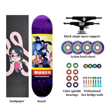 Naruto Anime Complete Skateboard, 7-Layer Maple Wood Deck Anime Character Graphic Standard Trick Skateboard, Fully Assembled Skate Board for Beginners Teens Adults, Anime Fan Gift