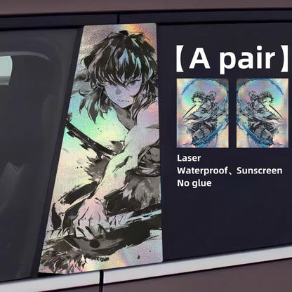 Demon Slayer Anime Car Window Pillar Decals, Laser Holographic Anime Character Car B Column Stickers, Waterproof PET Car Center Pillar Decor Stickers, 1 Pair Anime Car Accessories for Demon Slayer Fans