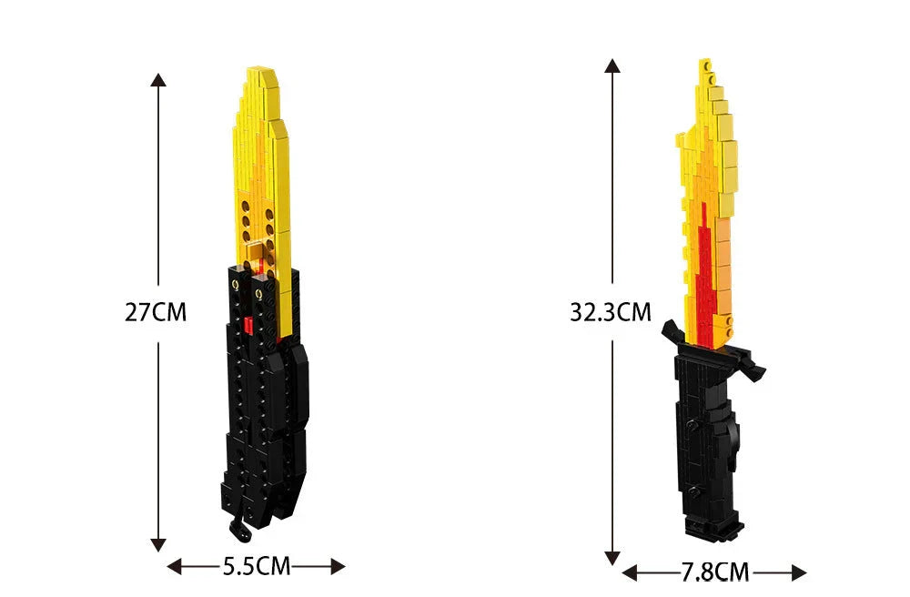 Demon Slayer Rengoku Kyojuro Flame Dagger Building Blocks, Anime Sword Model Bricks Kit, Cosplay Prop Knife Toy, Collectible Assembly Weapon Model, Gift for Demon Slayer Fans & Block Builders