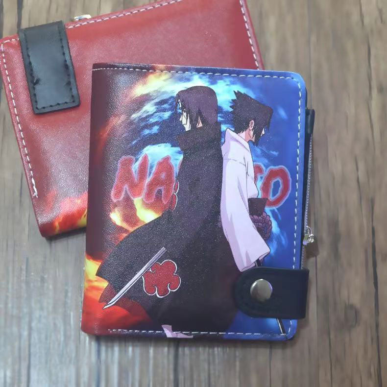Naruto Anime Bifold Wallet, Multiple Character Printed PU Leather Short Purse, Snap Button Card Holder Cash Pocket Wallet, Naruto Itachi Sasuke Kakashi Naruto Merch Wallet Gift for Anime Fans