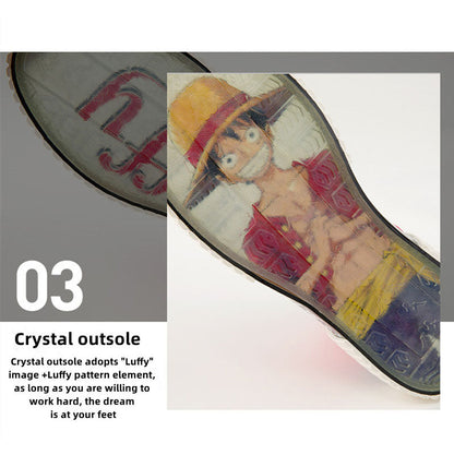One Piece Luffy High Top Canvas Sneakers, Anime Color Block Casual Skate Shoes for Men Women, Straw Hat Luffy Printed Insole Fashion Platform High Tops, Anime Cosplay Daily Streetwear Shoes