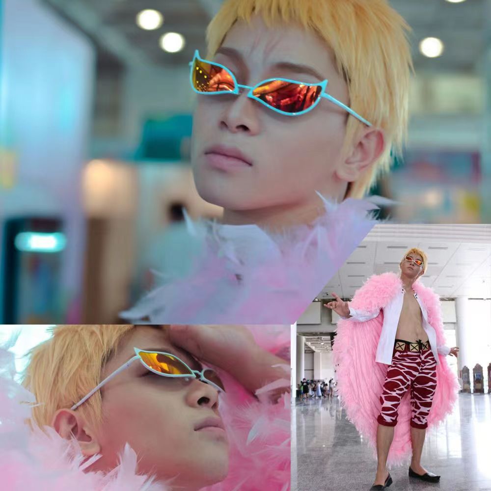 One Piece Anime Cosplay Sunglasses, Doflamingo Kizaru Cos Glasses, Cat Eye Color Lens Costume Eyewear, Halloween Party Cosplay Prop, Anime Fan Collection Gift