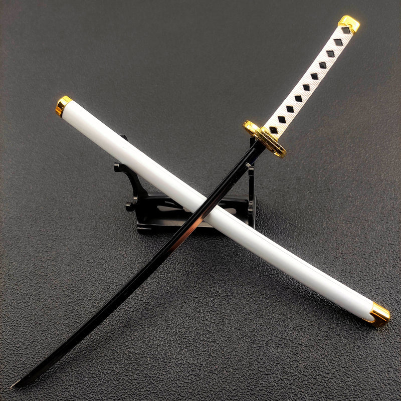 One Piece Roronoa Zoro Mini Katana Sword Replica, Anime Zoro Sword Set, Metal Model Sword with Display Stand, Cosplay Prop Desktop Decoration, Collectible Gift for One Piece Fans