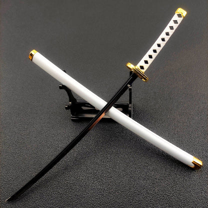 One Piece Roronoa Zoro Mini Katana Sword Replica, Anime Zoro Sword Set, Metal Model Sword with Display Stand, Cosplay Prop Desktop Decoration, Collectible Gift for One Piece Fans