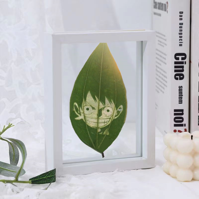 One Piece Luffy Hand Carved Natural Leaf Art with Frame