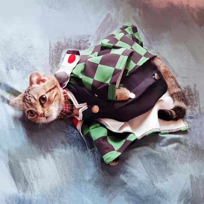 Demon Slayer Anime Pet Costume, Kimetsu no Yaiba Dog Cat Cosplay Outfit, Tanjiro Rengoku Shinobu Nezuko Pet Kimono Clothes, Halloween Cosplay Dress Up for Small Medium Pets, Anime Pet Photo Prop
