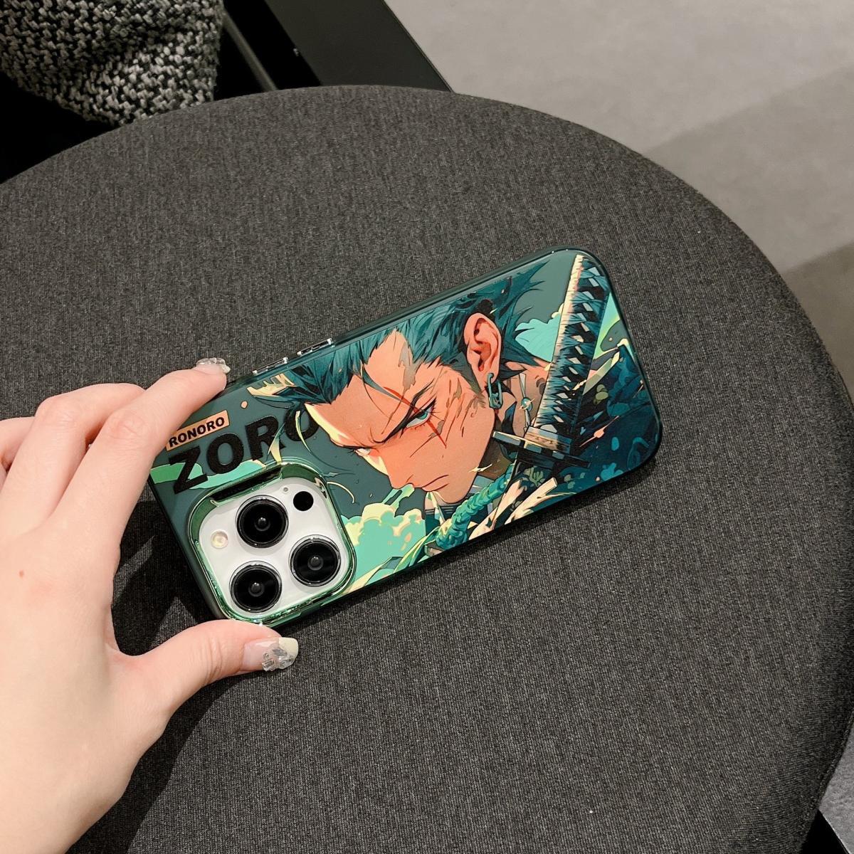 One Piece Anime Phone Case for iPhone, Monkey D Luffy Gear 5 & Roronoa Zoro HD Art Print Shockproof Protective IMD Hard Back Cover, One Piece Manga Character Phone Shell for iPhone Series Anime Merch
