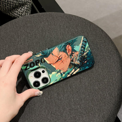 One Piece Anime Phone Case for iPhone, Monkey D Luffy Gear 5 & Roronoa Zoro HD Art Print Shockproof Protective IMD Hard Back Cover, One Piece Manga Character Phone Shell for iPhone Series Anime Merch