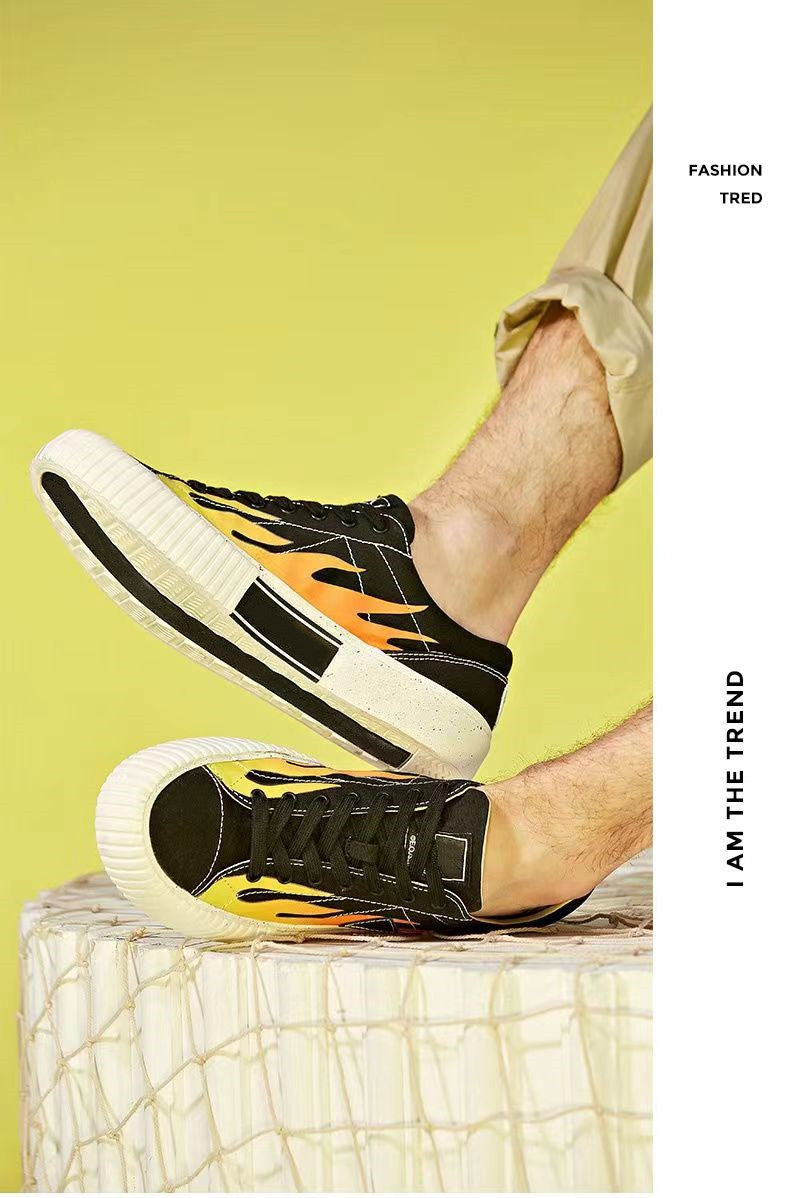 One Piece Ace Low Top Canvas Sneakers for Men Women, Black Orange Flame Graphic Portgas D Ace Anime Skate Shoes, Unisex Lace-Up Thick Ribbed Cookie Sole Streetwear Casual Walking Shoes, Anime Fan Collectible Gift