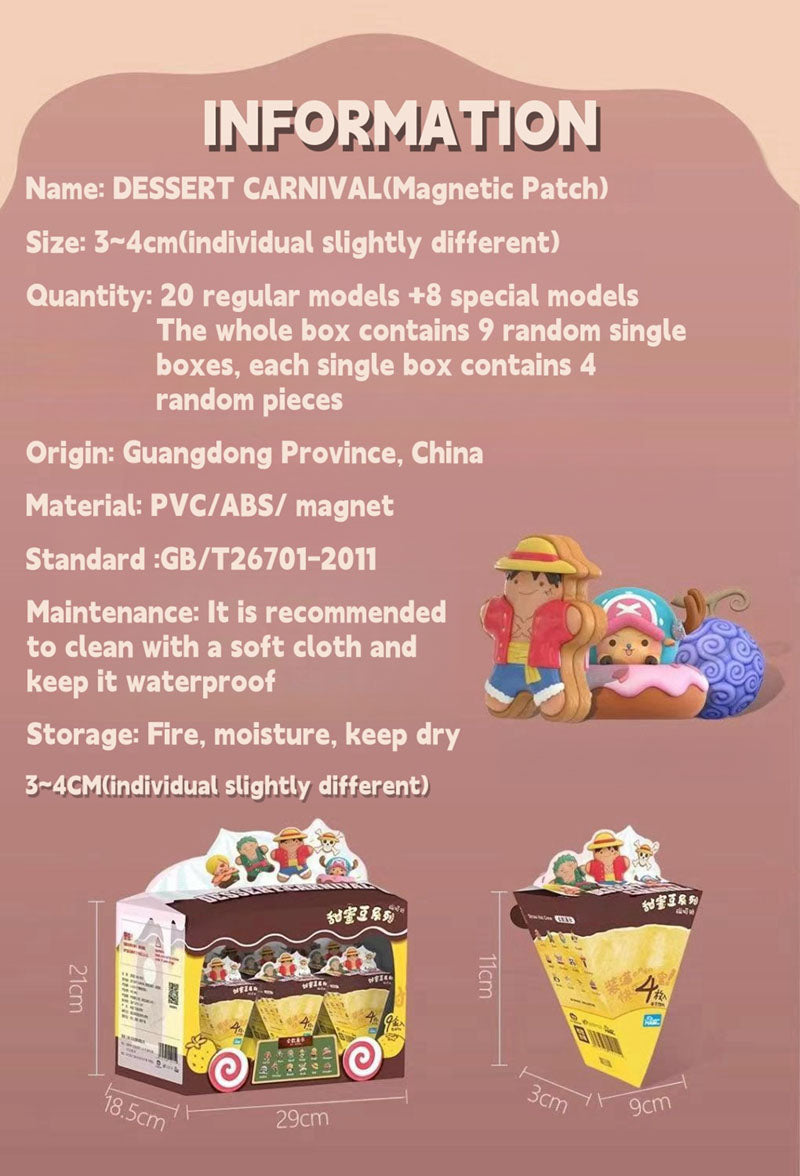 One Piece Anime Fridge Magnets Blind Box, Cute Luffy Zoro Sanji Fruit Dessert Series 3D Magnet Collectible Figures, One Piece Refrigerator Magnets Ornament, Blind Box Gift for One Piece Fans