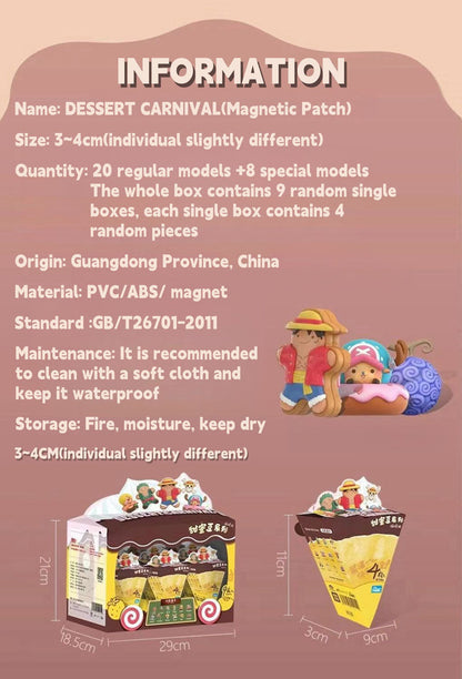 One Piece Anime Fridge Magnets Blind Box, Cute Luffy Zoro Sanji Fruit Dessert Series 3D Magnet Collectible Figures, One Piece Refrigerator Magnets Ornament, Blind Box Gift for One Piece Fans