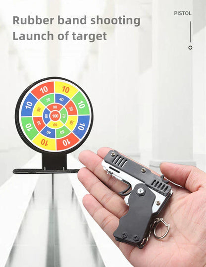 Demon Slayer Folding Rubber Band Gun Keychain Toy, Mini Metal Pocket Rubber Band Shooter, Kamado Tanjiro Themed Rubberband Launcher with Rubber Bands & Target, Novelty Anime Toy Gift for Fans