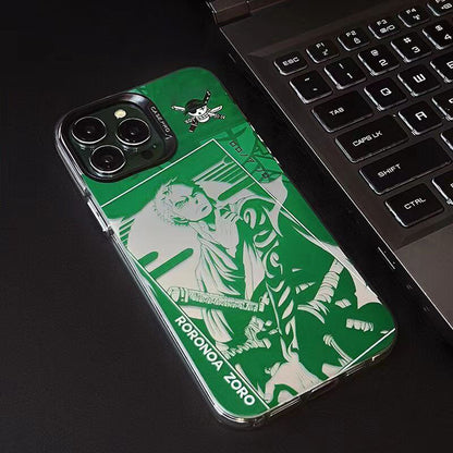 One Piece Luffy Zoro Anime Phone Case for iPhone, Manga Silver Foil Print Protective Cover, Straw Hat Pirates Character Phone Shell, Shockproof Slim Phone Case, Anime Gift for One Piece Fans