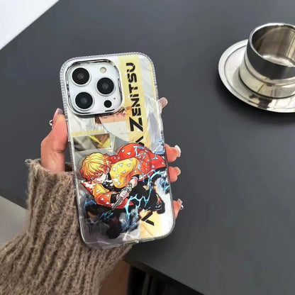 Demon Slayer Anime Poster Style Phone Case for iPhone, Tanjiro Zenitsu Vibrant Character Art Clear Transparent Shockproof Slim TPU Protective Phone Cover, Kimetsu no Yaiba Anime Phone Shell, Demon Slayer Fan Merch Gift
