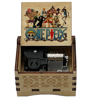 One Piece Monkey D Luffy Roronoa Zoro Nami Sanji Wooden Hand Crank Music Box, Bink's Sake Melody Collectible Decor Music Box Gift for Anime Fans