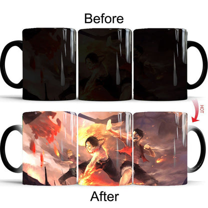 One Piece Heat Changing Magic Mug, Anime Luffy Gear5 Zoro Sanji Color Changing Coffee Cup, 11oz Heat Sensitive Ceramic Tea Mug, Hot Water Activated Magic Cup, One Piece Anime Fan Birthday Holiday Gift