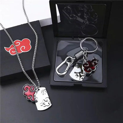 Naruto Akatsuki Red Cloud Keychain, Anime Akatsuki Symbol Metal Key Ring with Gift Box, Cosplay Accessory Pendant Key Chain, Collectible Gift for Naruto Anime Fans