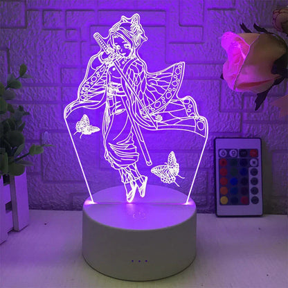 Demon Slayer 3D Illusion LED Night Light, Kimetsu No Yaiba Anime Character Table Lamp, Touch Control 7 Color Changing Acrylic Night Lamp, Bedroom Desktop Decor Birthday Gift for Demon Slayer Fans
