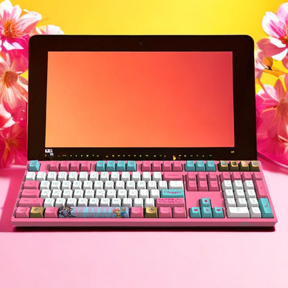 One Piece Chopper Mechanical Keyboard, Pink Anime Themed 104 Keys Full Size Wired Gaming Keyboard, PBT Custom Anime Keycaps Mechanical Keyboard for PC Laptop Desktop Gamers One Piece Fans