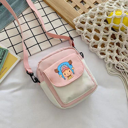 One Piece Anime Mini Crossbody Bag, Luffy Zoro Nami Chopper Sanji Character Print Small Shoulder Purse, Cute Canvas Sling Bag, Anime Fan Daily Messenger Bag Gift