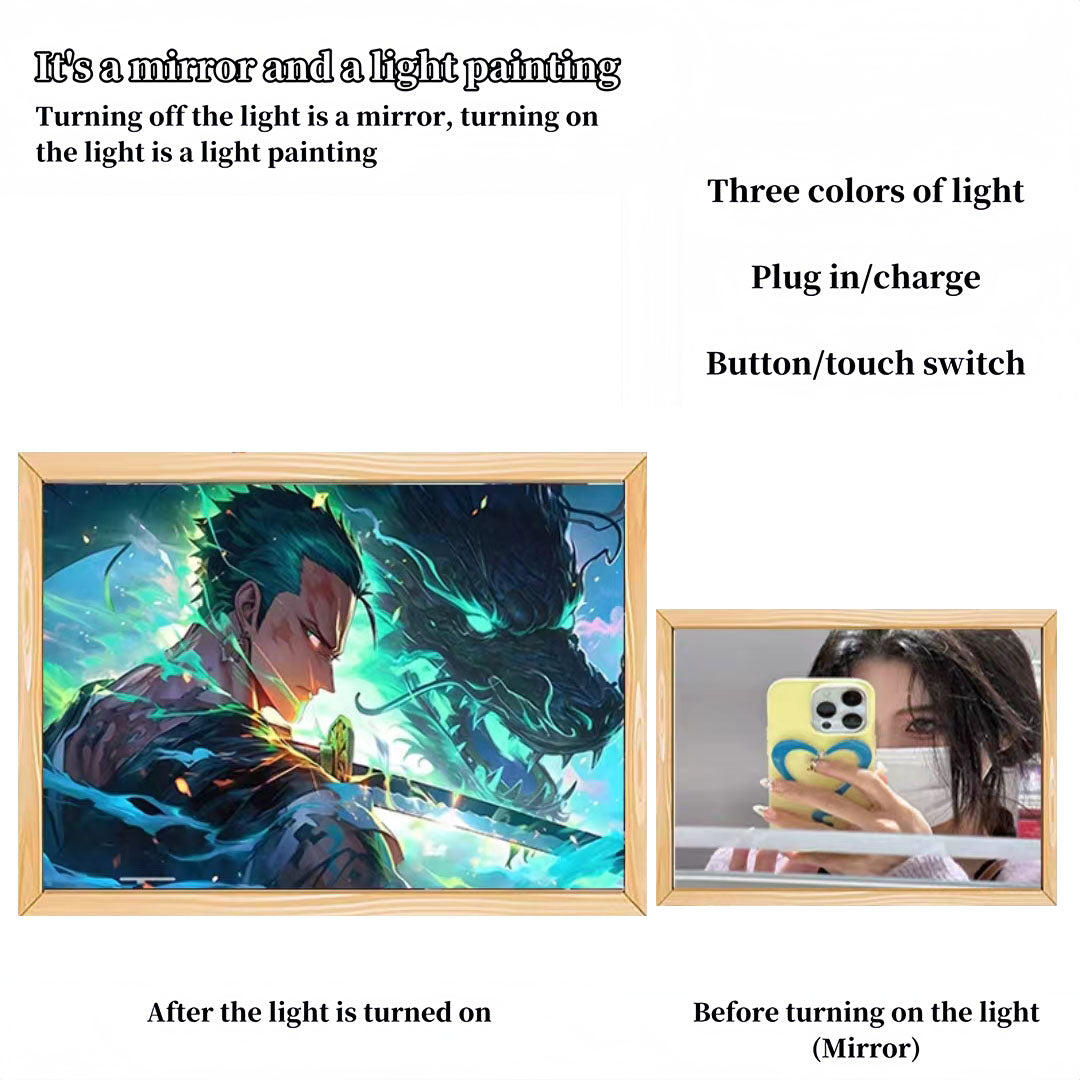 One Piece Anime LED Light Up Painting, Luffy Zoro Sanji Nami Framed Light Canvas Wall Art, Anime Poster Lamp, Wooden Frame Illuminated Wall Decor, One Piece Fan Room Decoration Gift