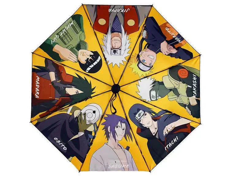 Naruto Anime Folding Umbrella, Akatsuki Red Cloud Pattern Windproof Rain Sun Umbrella, Anti-UV Portable Foldable Parasol, Cosplay Merch Gift for Naruto Fans