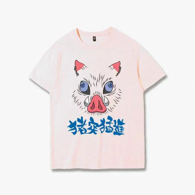 Demon Slayer Inosuke Hashibira Funny Flip T-Shirt, Kimetsu No Yaiba Anime Boar Mask Face Reveal Tee, Men Women Novelty Cosplay Short Sleeve Shirt, Demon Slayer Fan Collectible Gift
