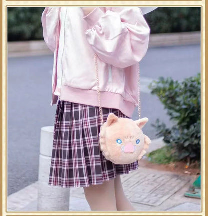 Demon Slayer Inosuke Hashibira Plush Crossbody Bag, Kimetsu No Yaiba Boar Mask Cute Plush Purse, Anime Character Chain Shoulder Bag, Small Zipper Coin Bag Collectible Gift for Demon Slayer Fans