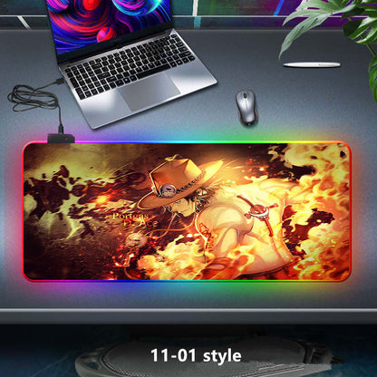 One Piece RGB Large Gaming Mouse Pad, Anime Luffy Zoro Printed Extended LED Mousepad, Non-Slip Rubber Base Waterproof Desk Mat, Big Keyboard Desk Pad for PC Gamer Office Home Decor