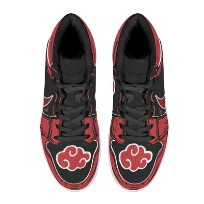 Naruto Akatsuki Red Cloud Anime High Top Sneakers, Uchiha Clan Symbol Printed Casual Shoes, Anime Cosplay Streetwear Footwear, Naruto Akatsuki Merch Sneakers Gift for Anime Fans