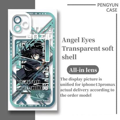 Demon Slayer Muichiro Tokito & Mitsuri Kanroji Anime Phone Case, Angel Eyes Frame Clear Transparent Soft TPU Shockproof Slim Protective Phone Cover, Kimetsu no Yaiba Manga Phone Shell for iPhone, Anime Fan Merch Gift