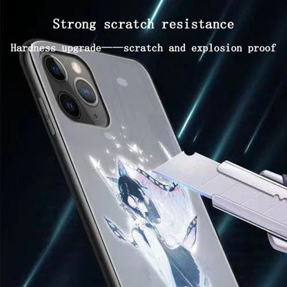 Demon Slayer LED Light Up Phone Case, Anime Tanjiro Shinobu Luminous Tempered Glass Back Cover, Flash Light Glowing Case for iPhone, Shockproof Protective Anime Phone Shell