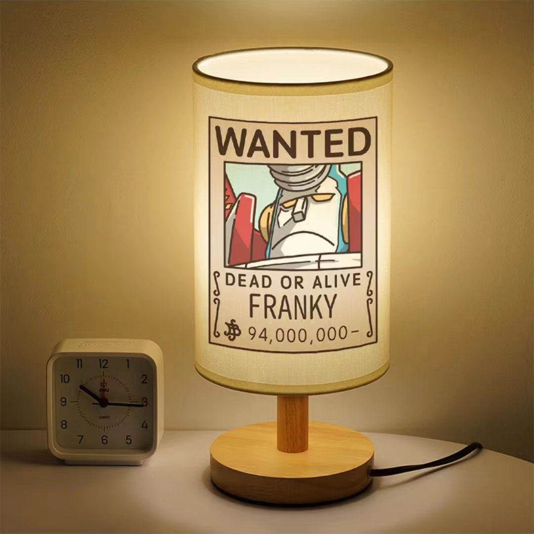 One Piece Wanted Poster Table Lamp, Anime Straw Hat Crew Wanted Print Night Light, Wooden Base Bedside Desk Lamp, Soft Warm Light Decor Lamp, Collectible Gift for One Piece Fans