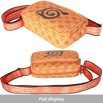 Naruto Anime Crossbody Bag, Konoha Leaf Symbol Printed Casual Messenger Shoulder Bag, Adjustable Strap Multi Zipper Pocket Small Sling Bag, Anime Fan Daily Carry Bag Gift