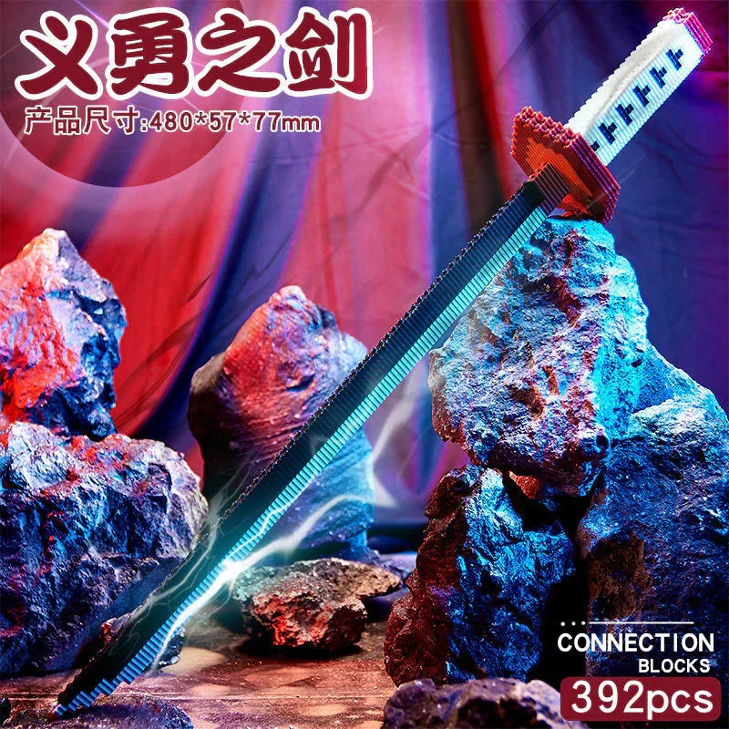 Demon Slayer Building Block Katana Sword, Anime Nichirin Sword Model Kit with Display Stand, Cosplay Prop Assembly Bricks, Tanjiro Zenitsu Giyuu Shinobu Sword Building Toy, Anime Collectible Decor Gift