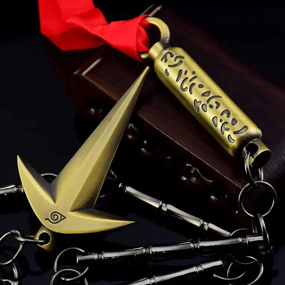 Naruto Yondaime Hokage Minato Kunai Metal Model with 5 Section Whip Chain, Anime Cosplay Prop, Metal Kunai Keychain Decor, Collectible Weapon Model Gift for Naruto Fans